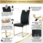 FT Global Modern PU Leather Dining Chair Set of 6, Upholstered Black Chairs with Gold Metal Legs, Kitchen and Dining Room Furniture