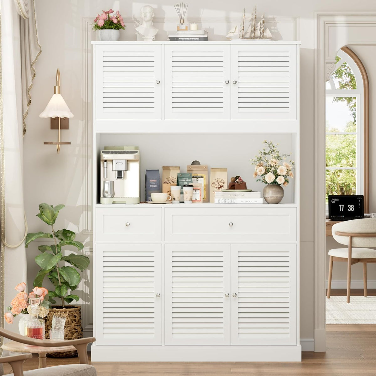 HIFIT 71" Tall Kitchen Pantry Cabinet with Spacious Countertop, 47.2" Wide Kitchen Hutch with Coffee Bar, Farmhouse Shoe Storage Cabinet for Entryway, White