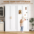 CJF White Kitchen Pantry Cabinet,71 Inch Tall Metal Storage Cabinet with 4 Adjustable Shelves and Doors, Freestanding Pantry Cabinet for Kitchen, Living Room, Dining Room, Bathroom, Easy to Assemble