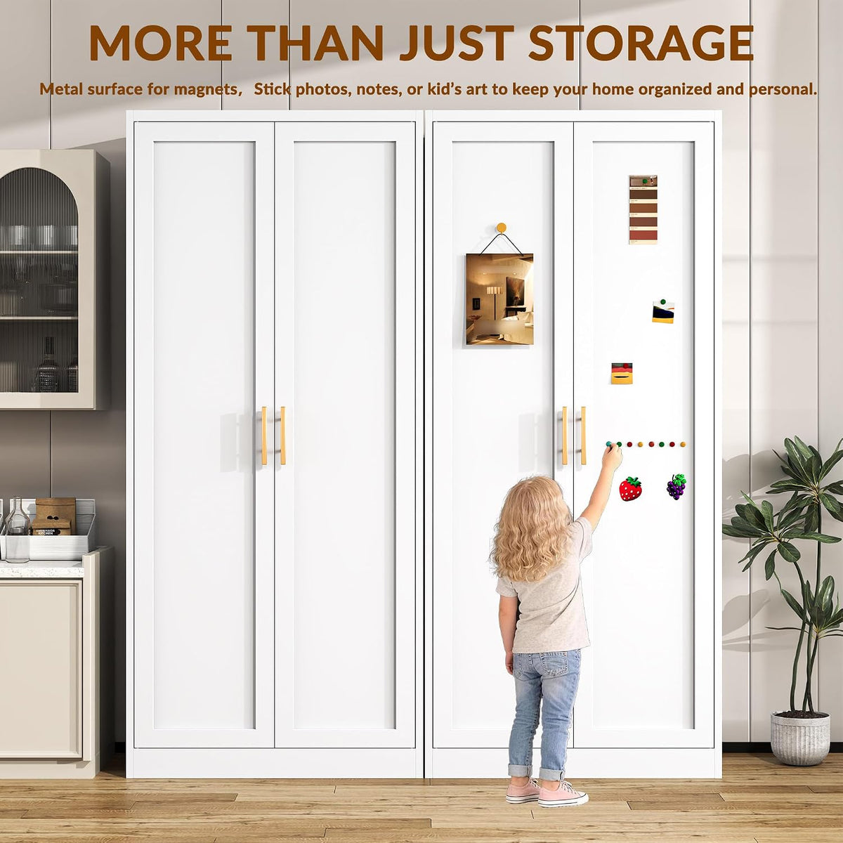 CJF White Kitchen Pantry Cabinet,71 Inch Tall Metal Storage Cabinet with 4 Adjustable Shelves and Doors, Freestanding Pantry Cabinet for Kitchen, Living Room, Dining Room, Bathroom, Easy to Assemble