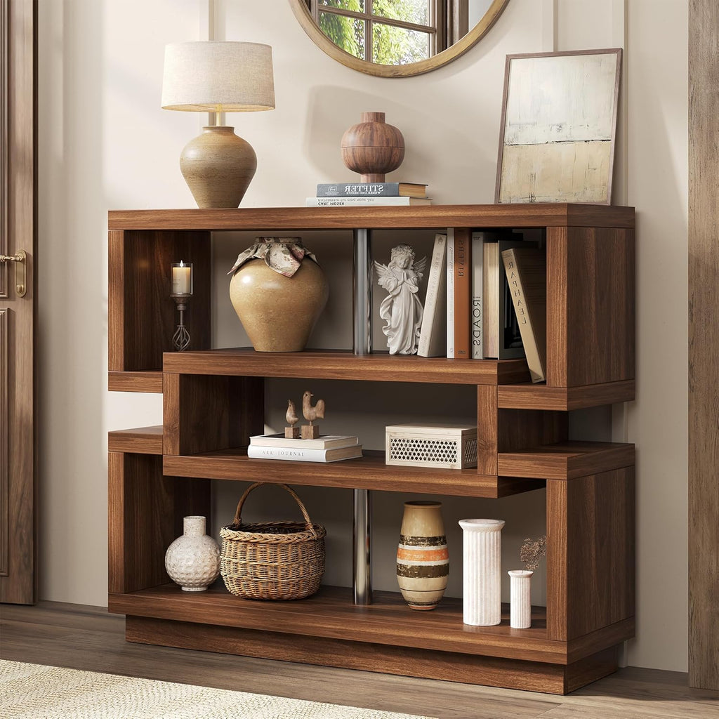 knoworld 40" Console Table for Entrayway, Farmhouse Entry Table with 4 Tier Storage, Narrow Sofa Table Behind The Couch for Entrance, Living Room, Hallway, Foyer, Brown