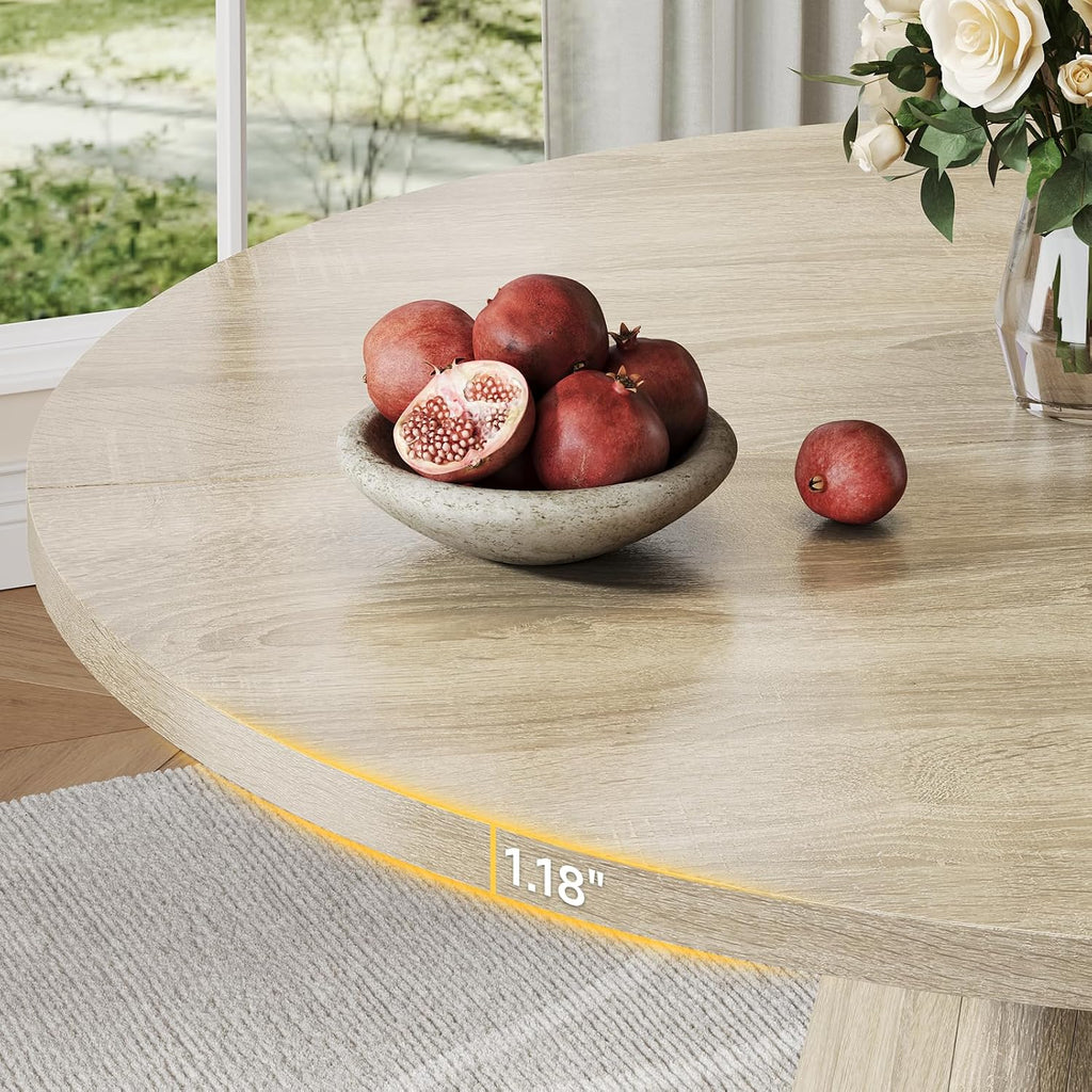 ONBRILL 47 Inch Round Dining Table for 4-6,Square Pedestal Base,Oak | Circle Kitchen Table with Thickened Tabletop, Modern Dining Room Tables, Dinner Tables for Kitchen Small Space (Table Only)