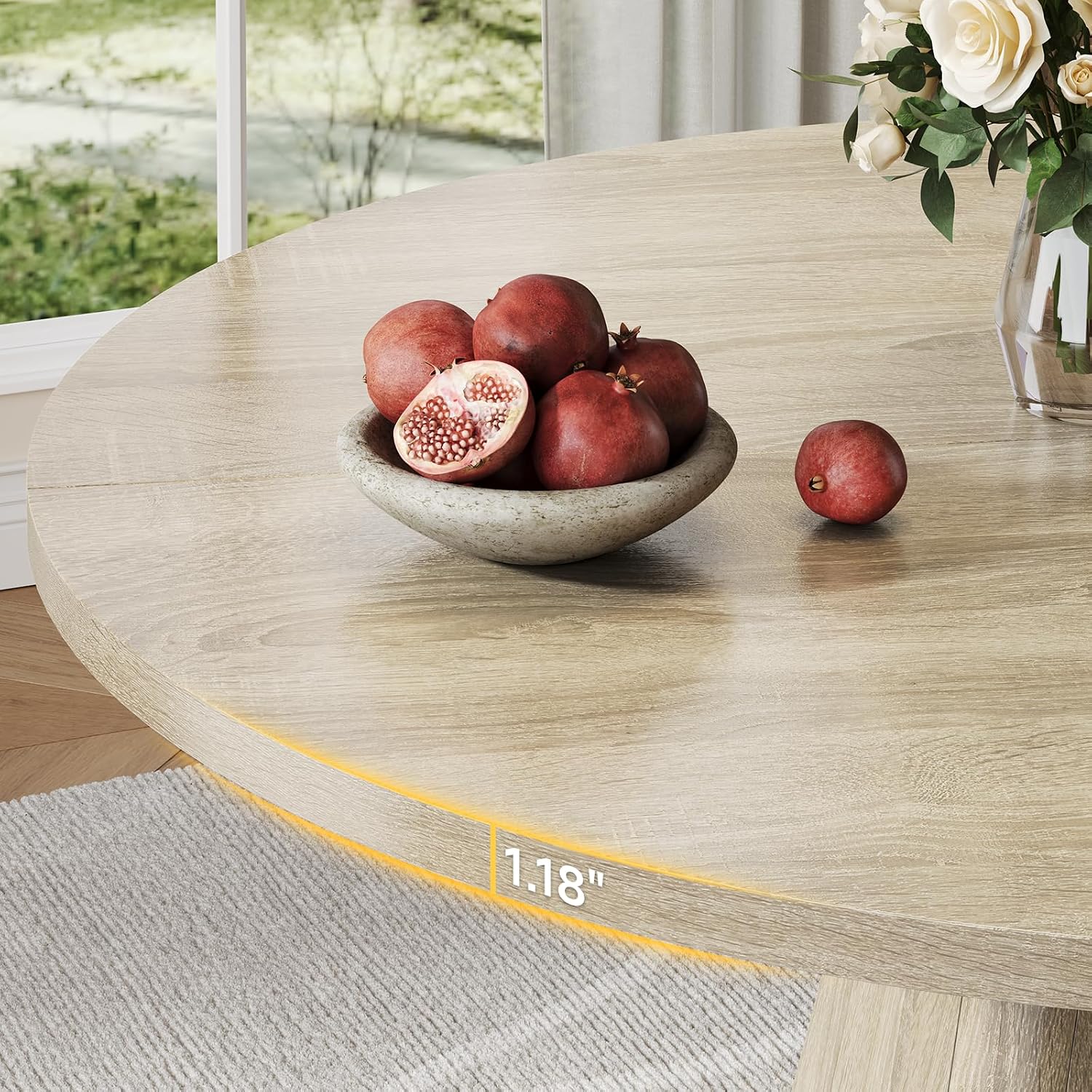 ONBRILL 47 Inch Round Dining Table for 4-6,Square Pedestal Base,Oak | Circle Kitchen Table with Thickened Tabletop, Modern Dining Room Tables, Dinner Tables for Kitchen Small Space (Table Only)
