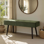 Comfy to go Entryway Bench - Green Bench for Bedroom, Modern Ottoman End of Bed, Corduroy Padded Benches for Living Room, Foyer, Mudroom, Hallway - 39" L x 14" W x 17" H | Corduroy Padded Benches for Living Room, Foyer, Mudroom, Hallway - 39" L x 14" W x
