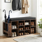 Tangkula Shoe Storage Bench with Umbrella Holder, 40" Shoe Organizer with Cushioned Seat, 10 Cubbies & Adjustable Shelves, Wooden Industrial Shoe Rack for Entryway, Living Room, Bedroom (Rustic Brown)