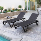 Domi Aluminum Pool Lounge Chair Outdoor Set of 2 Chaise Lounge Outdoor | Wheels, Adjustable, Textilene, Dark Gray, All Weather, Poolside, Backyard, Patio, Deck, Outside