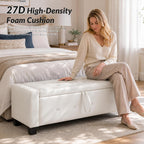 extrasleep 48" White Storage Ottoman Bench, Faux Leather Upholstered Tufted Ottoman, PU Bench for Bedroom Living Room Entryway Hallway, Large Leather End of Bed Benches, Lvory White