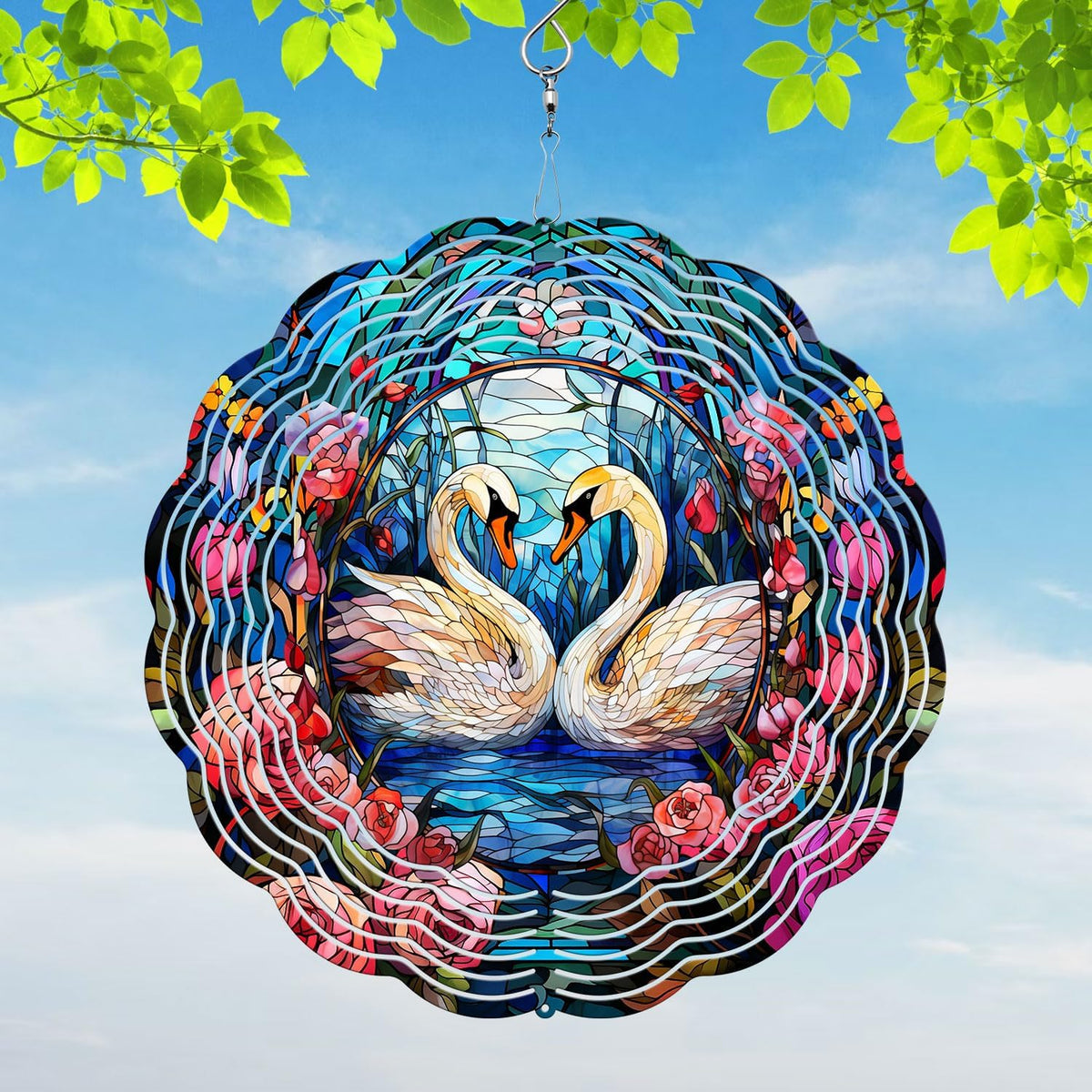 Swan Yard and Garden Wind Spinner, Unique 3D Hanging Swan Wind Spinner