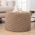 Fluffy Round Ottoman Pouf with All-in-One Foam Filling 20" x 14" Furry Ottoman Foot Rest Foot Stool for Living Room or Bedroom (Light Coffee)