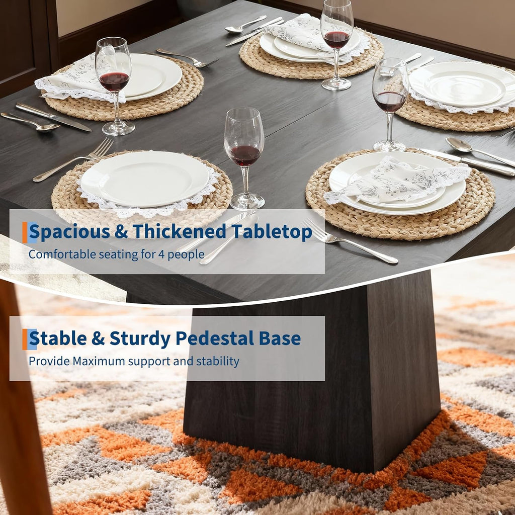 GarveeHome Square Dining Table for 4, 31.5'' Small Kitchen Table with Pedestal Base, Farmhouse Dinner Tables for Kitchen, Dining Room, Living Room, Cafe, Apartment, Small Spaces (Grey-Black)