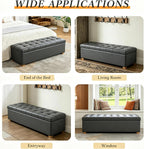 Aoiy & Wifon 60.2'' W Storage Ottoman Bench, PU Upholstered Ottoman with Storage, End of Bed Storage Bench with Wood Legs for Bedroom, Entryway, Window, Living Room, Gray