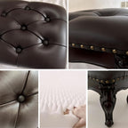Leather Foot Stool,Vintage Footstools,Wooden Footrest,Upholstered Foot Rest for Living Room,Sofa,Entryway (Walnut)