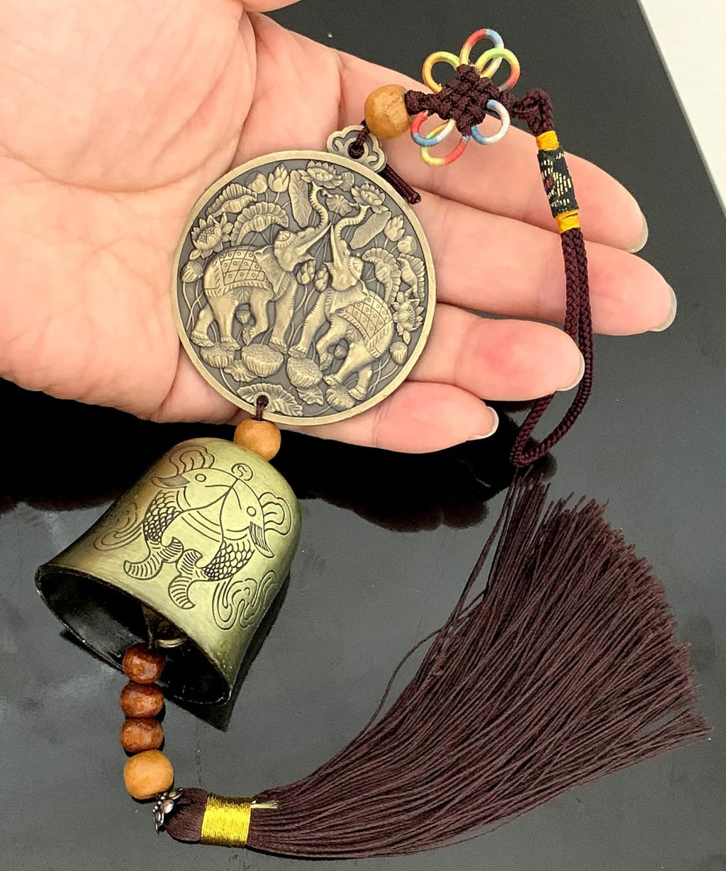 Traditional Lucky Feng Shui Wind Chime Bell Hanging Ornament Decoration for Protection Success Peace and Wealth (Elephant)