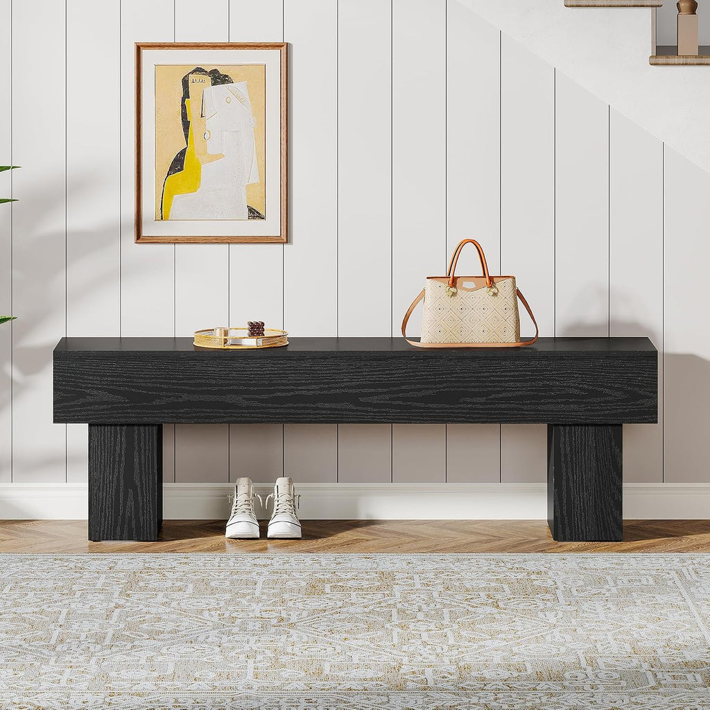 Tribesigns 63" Long Entryway Bench, Rustic Farmhouse End of Bed Bench, Wooden Shoe Bench Seat for Hallway, Living Room, End of Bed, Black