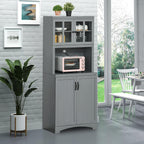 HOMCOM Kitchen Hutch 70" Pantry Cabinet Glass Framed Door Dining Room Gray | Storage Cabinet, Adjustable Shelves, Microwave Space