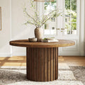 Tribesigns 47-Inch Round Dining Table for 4-6, Farmhouse Wood Kitchen Table with Striped Pedestal Base, Circle Wooden Dining Room Furniture for Kitchen Living Room, Dark Brown