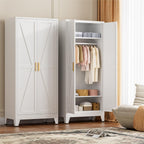 LCAOPC 71" Tall Metal Wardrobe Closet with Adjustable Shelves and Hanging Rod, 2 Doors Free Standing Armoire Wardrobe Cabinet for Bedroom, Office, Laundry Room, White
