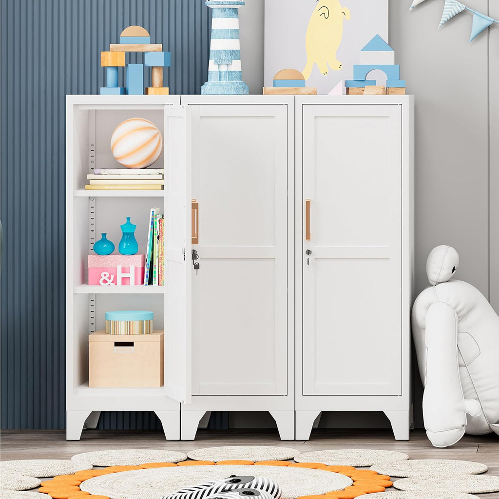 46" Tall Metal Pantry Cabinet, Kitchen Pantry Storage Cabinets with 1 Door and 2 Adjustable Shelves, Small Bathroom Cabinet,Cupboard for Kitchen, Dining Room- Assembly Required/White