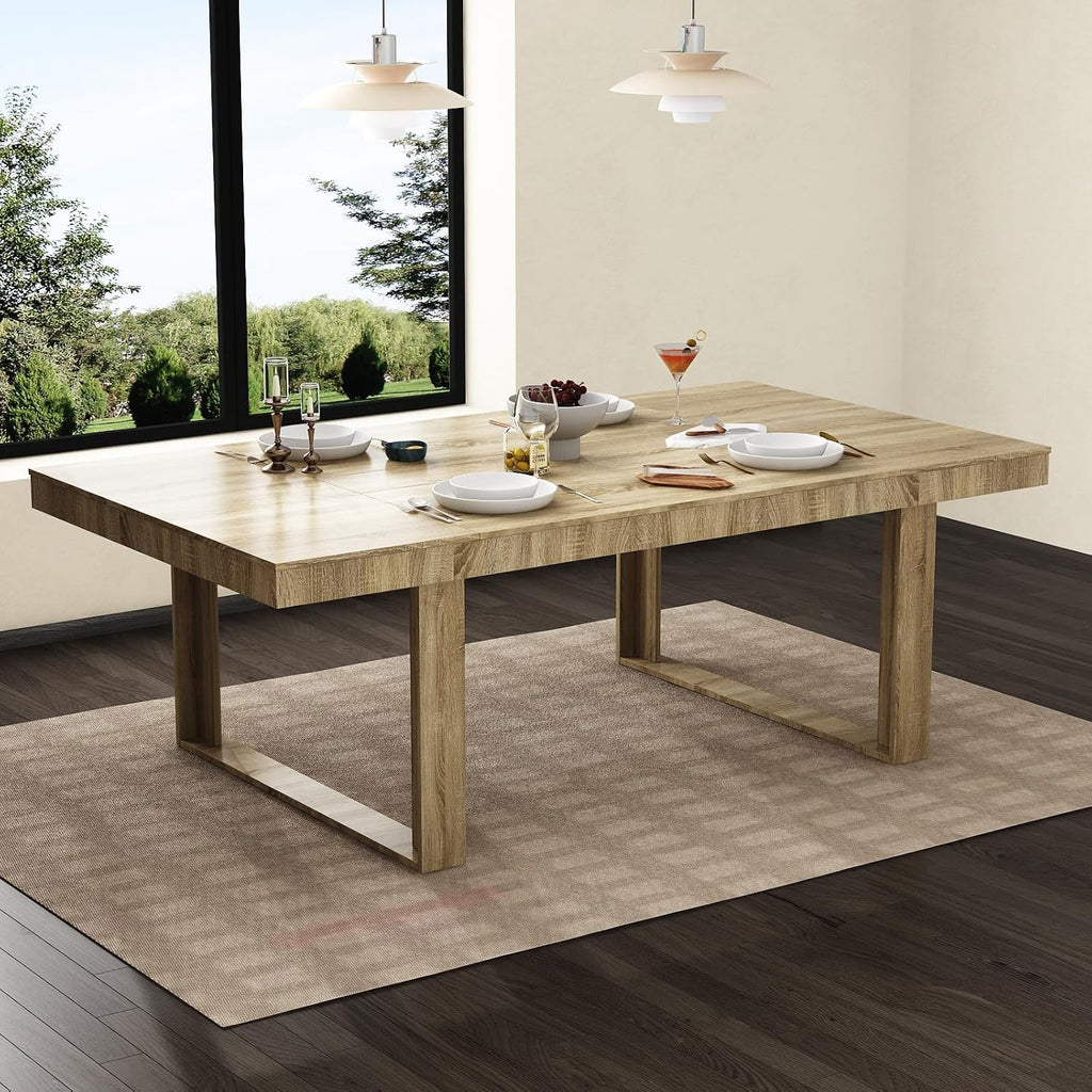 FUFU&GAGA Large Farmhouse Dining Table, for 6-8 People, 86.8” Rectangular Wood Dinner Table for Kitchen Dining Room Conference Room, Oak, 86.8”W x 47.2”D x 29.4”H