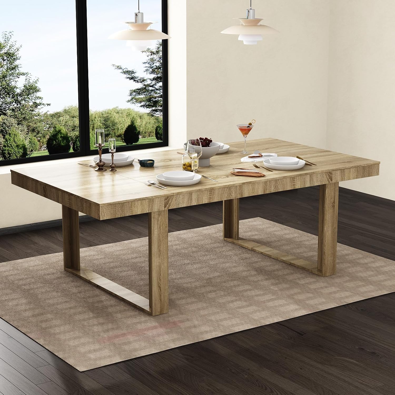 FUFU&GAGA Large Farmhouse Dining Table, for 6-8 People, 86.8” Rectangular Wood Dinner Table for Kitchen Dining Room Conference Room, Oak, 86.8”W x 47.2”D x 29.4”H