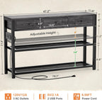 Ecoprsio Entryway Table with Power Outlets, 47" Console Table with Drawers | Sofa Tables Narrow Long, Behind Couch Table Entry Way Table with Shelves Storage for Living Room, Hallway, Grey Oak