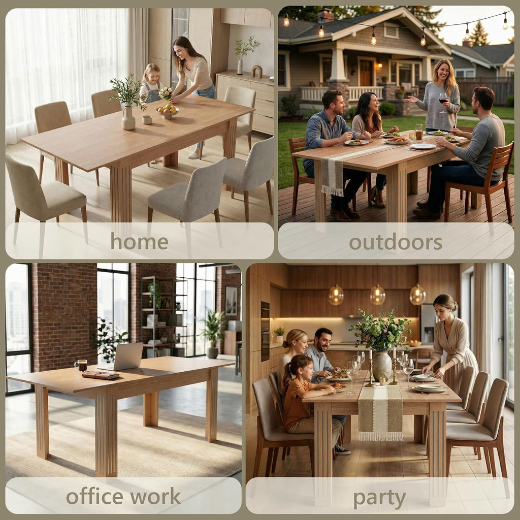 Sannwsg Extendable Table 54"-85", Extendable Dining Table for 4-8, Rectangular Kitchen Dining Table Space Saving, Farmhouse Dining Tables with 95" Runner
