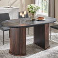 T4TREAM Fluted 63" Oval Dining Table for Kitchen Living Room, Walnut&Black