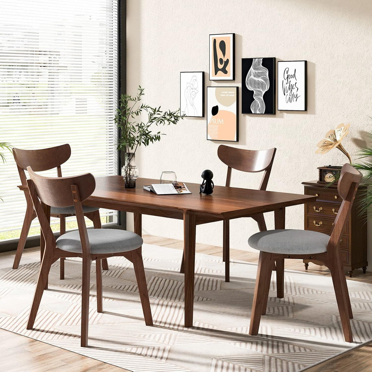 KOTEK Dining Chairs Set of 2 with Rubber Wood Legs | Mid Century Modern Kitchen Chairs with Cushioned Seat, Curved Backrest, Wooden Side Chairs for Dining Room, Living Room