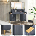 T4TREAM 48" Corner Makeup Vanity with Lighted Triple Mirror, Dark Grey