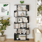 Yusong Geometric Bookcase, S Shaped Bookshelf 6-Tier Book Shelves for Bedroom, Modern Wood Decorative Display Shelf Tall Book Case for Home Office, Black and White