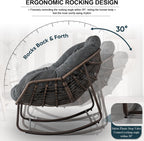 Outdoor Rocking Chair Set of 2, Patio Oversized Wicker Egg Rocking Chair, Indoor & Outdoor Comfy Rocker Chair with Thick Cushion, Modern Lounge Chair for Balcony, Porch, Garden, Backyard, Deck, Grey