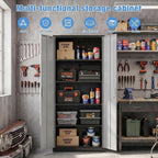 71-Inch Lockable Metal Storage Cabinet, Black and Gray | 15.75"D x 31.50"W x 70.87"H; 4 adjustable shelves; 120 lb per shelf; lock with 2 keys; assembly required.