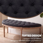 chairus 55" Button Tufted Semi-Circle Dining Bench Linen Halfmoon Entryway Bench Comfy Upholstered Bench Seat for Bay Window/Bedroom End of Bed/Living Room/Indoor, Charcoal Black