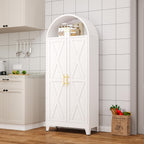 Winiowa Metal Arched Kitchen Pantry Cabinet, 73" Tall Arched Storage Cabinet with 2 Doors & 4 Shelves, Modern Farmhouse Kitchen Storage Cabinets, White