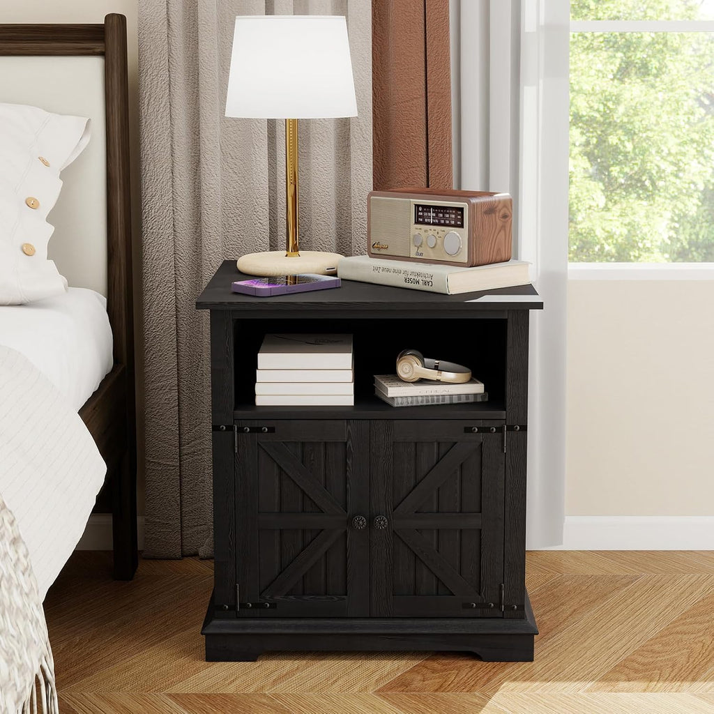 MUUEGM End Table Set of 2 Large Side Table 24" Farmhouse Nightstands with Charging Station Wood Bedside Night Stands with Adjustable Storage Shelf for Living Room, Bedroom