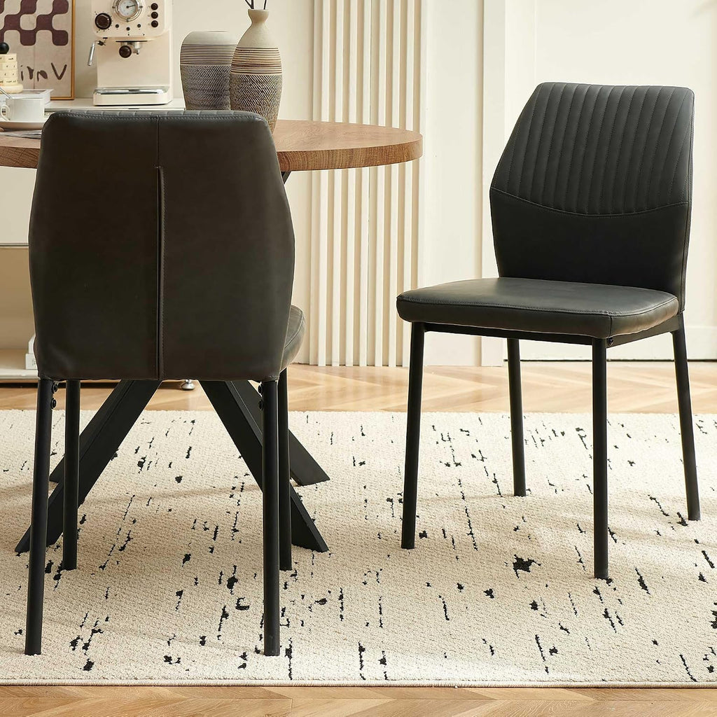 Modern Dining Chairs Set of 4, PU Leather Comfortable Upholstered Dining Room Kitchen Side Chair with Black Metal Legs for Living Room Restaurant, Waterproof, Space-Saving (Grey)