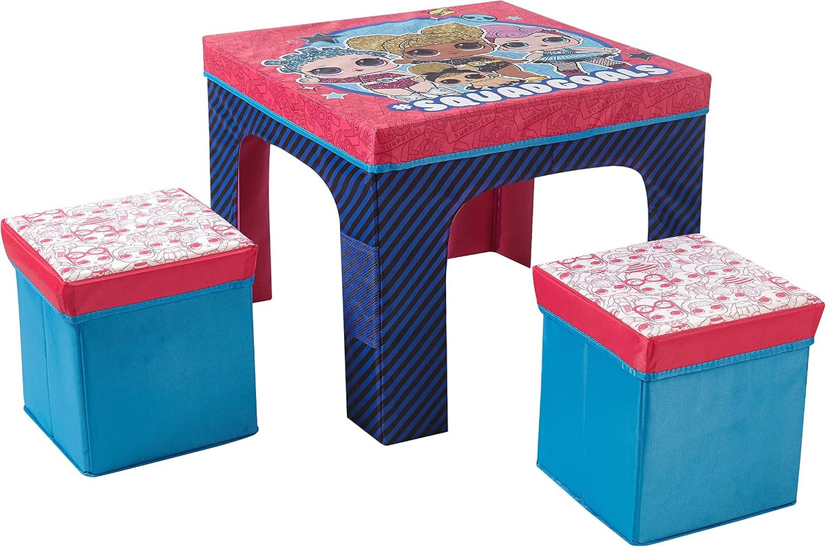 LOL Surprise 3 Piece Collapsible Table and Chair Set with Storage Table and 2 Ottomans