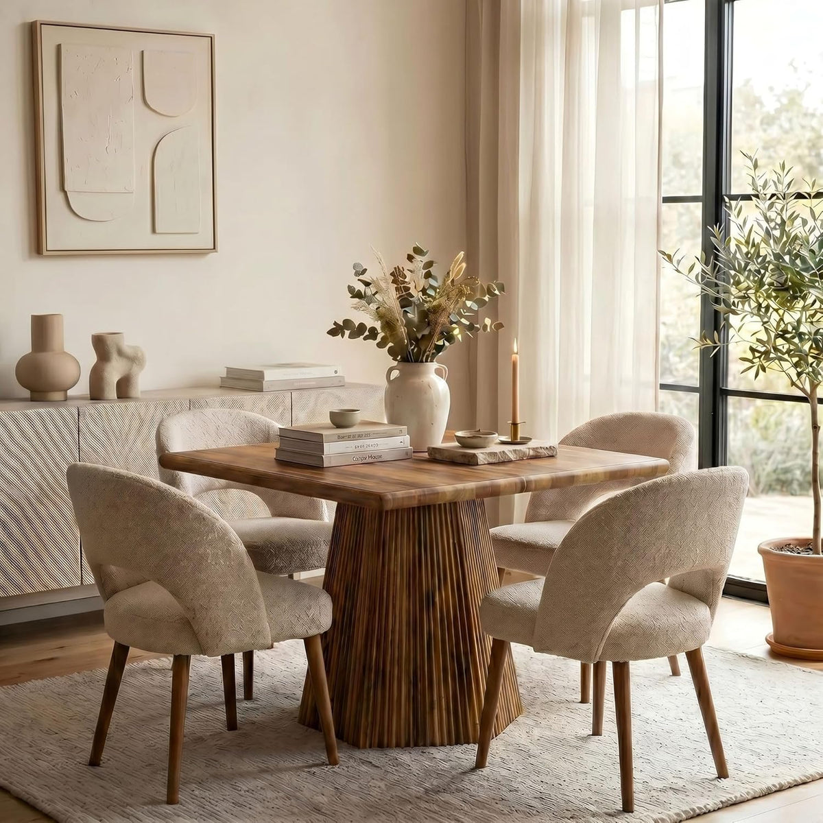 Tribesigns Square Dining Table for 4, 31.5-Inch Farmhouse Kitchen Table with Sturdy Pedestal Base for Kitchen & Dining Room & Living Room (Rustic Brown)