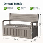Outdoor Bench with Storage, Waterproof Garden Storage Bench, 100 Gallon Lockable Resin Deck Box, Weatherproof Bench Seating for Patio Yard Cushions Tools, Grey