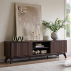 OKD 70" Mid Century Modern Fluted TV Stand w/ 2 Soft Close Door,Dark Walnut | Entertainment Center, Sideboard, Media console for Living Room with Adjustable Shelves