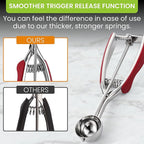 Spring Chef Red Small 1 Tbsp Stainless Steel Cookie Scoop for Baking - Multifunctional Melon Baller - #60 Cookie Dough Scoop with Trigger Release for Ice Cream, Protein Ball - Fruit Scooper and Baller