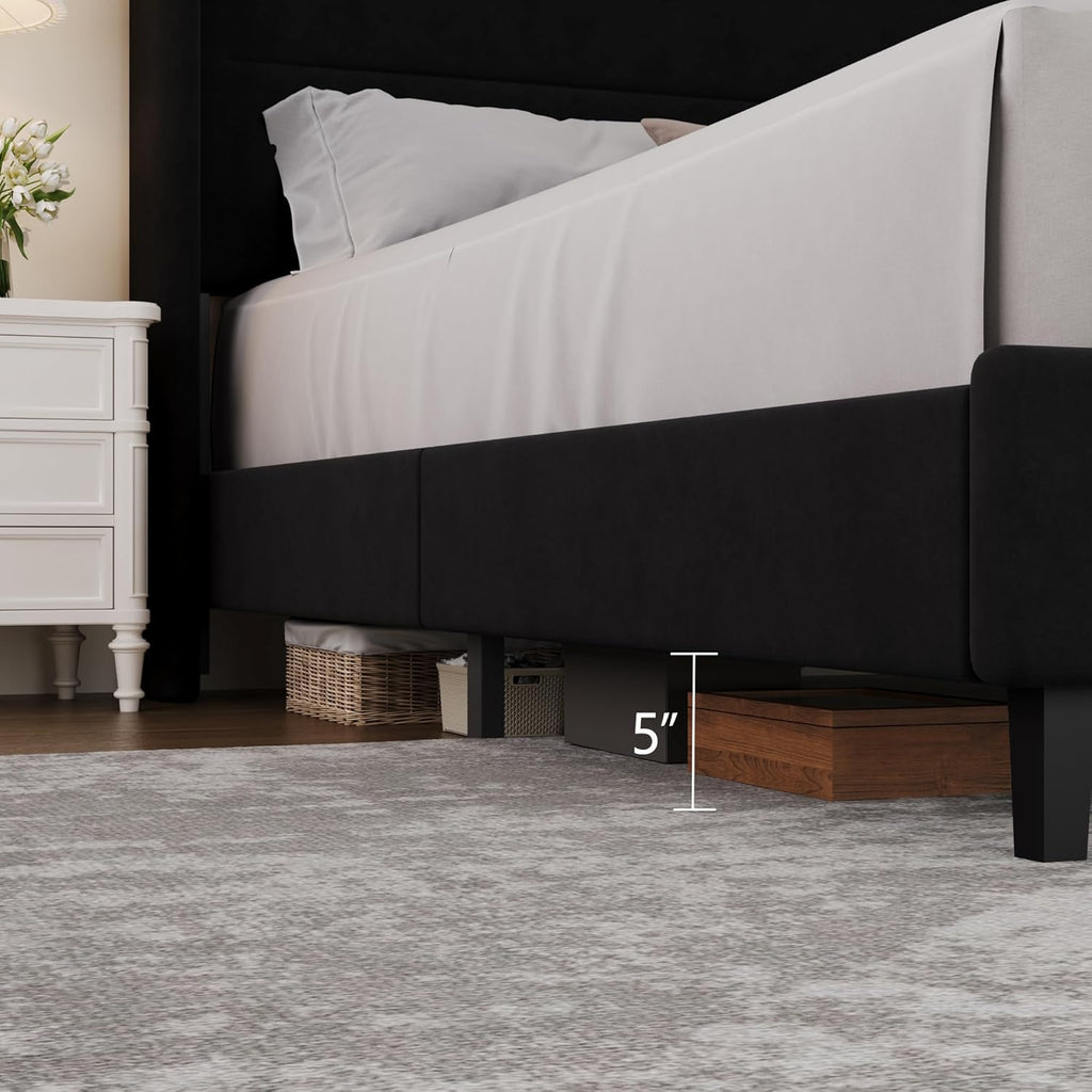 GarveeHome Queen Bed Frame with Wingback Headboard, Velvet Upholstered