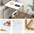 VECELO C-Shaped End Side Table Set of 2, with Charging Station & Two USB Ports and Outlets for Living Room, Bedroom, with Adjustable Feet for Couch/Sofa, Bedside, Small Spaces， Gold