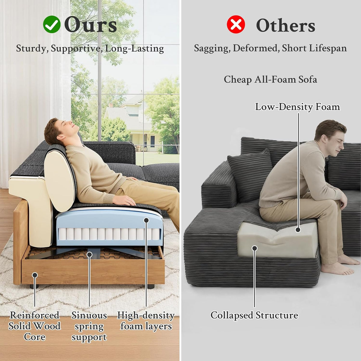 Welzona 103" Modular Sectional Sofa, Sectional Couch, Sofas for Living Room | Comfy Cloud Couch, Tool-Free Setup Couches for Living Room, Wood Frame L Shaped Couch with Ottoman, 22" Deep Seat, Grey Sofa