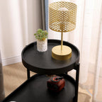 2 Tier Side Table with Storage Shelve Small Sofa Table Modern Metal End Table Coffee Table with Wooden Tray Top, Black