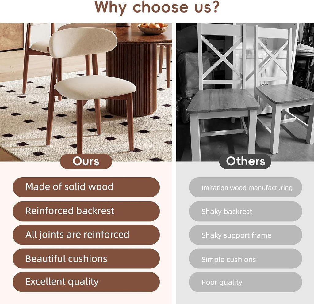 Wood Dining Chairs Set of 2, Modern Kitchen Chair, Upholstered Dining Chair with Ergonomic Backrest and Non-Slip Foot Pads, Farmhouse Dining Chairs Very Strong (Beige)