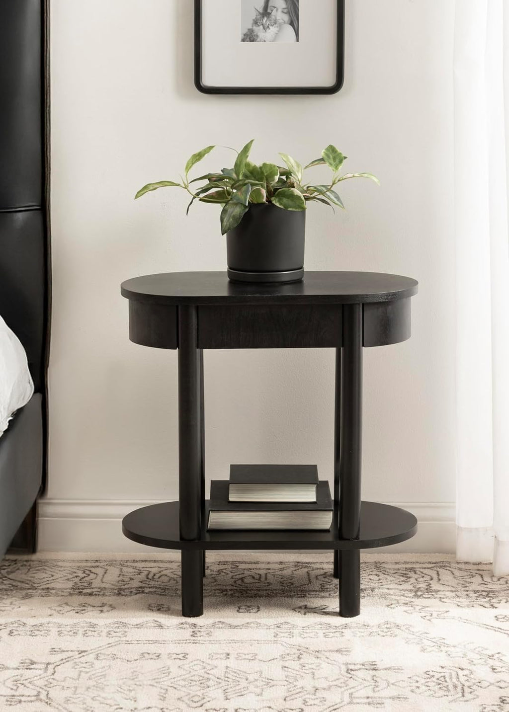 Kate and Laurel Koji Modern Tiered Rectangular Side Table; 22 x 12 x 24; Black; Transitional Two-Tier Wood Capsule End Table with Storage for Use as Bedroom Accent or Indoor Plant Stand
