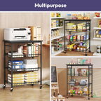SWTYMIKI 24.4''x15.7'' Rolling Microwave Cart - 4 Tier Microwave Table Stand with 6 Storage Baskets, Coffee Bar with Wheels, Kitchen Utility Cart Shelf Rack Organizer for Vegetables, Potato, Black