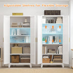 Zevemomo 71'' Tall Metal Pantry Cabinet with 2 Doors, Freestanding Kitchen Storage Cabinet with 4 Adjustable Shelves, Steel Cupboard for Kitchen, Pantry, Dining Room, Living Room, Bathroom, White