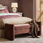 HULALA HOME 57.5" Modern Chenille Upholstered Bench, End of Bed Bench with Thick Padded Seat, Plush Cushion Bedroom Bench for Bedroom, Living Room, Rust